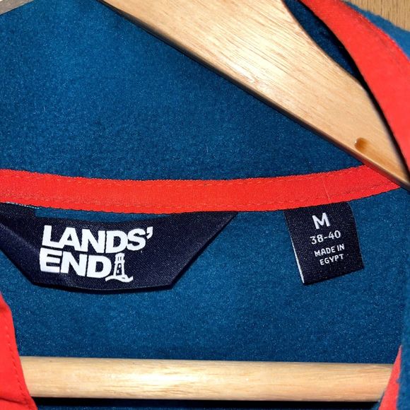 Land's End Men's M Blue Color Block Polar Fleece Quarter Snap Pullover Jacket - Picture 3 of 9